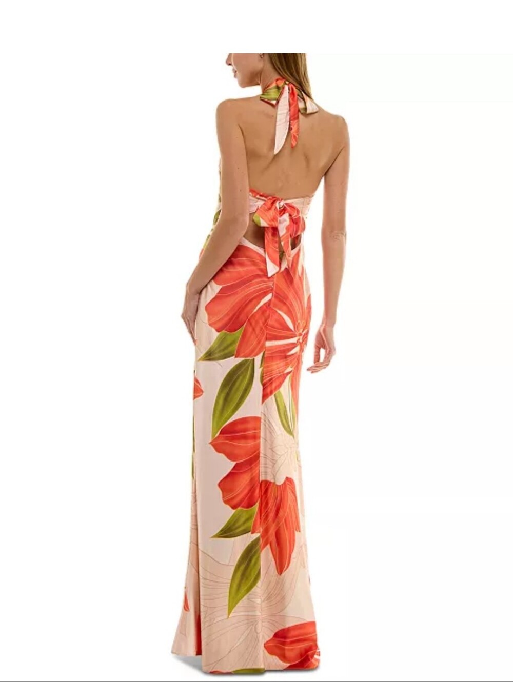 Seni & Cade NWT Floral Halter Maxi Dress Peach Red Green Size XL Events - Picture 2 of 12